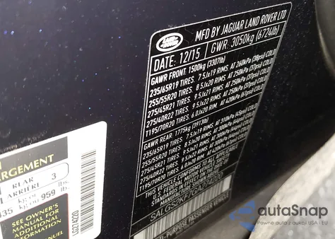 2016 Land Rover Range Rover 3.0L V6 Turbocharged Diesel Hse Td6 z USA, uszkodzony, nr VIN SALGS2KF7GA274220